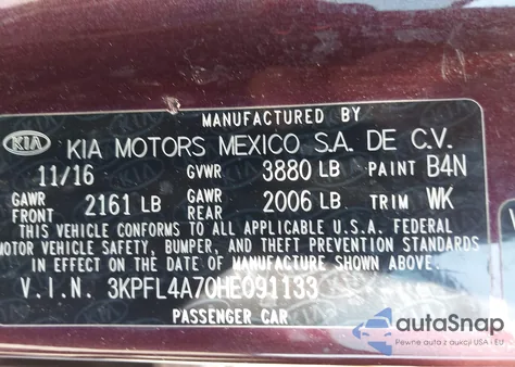 2017 Kia Forte Lx z USA, uszkodzony, nr VIN 3KPFL4A70HE091133